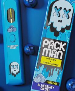 Pack Man Blueberry Diesel SATIVA disposable vape with sweet blueberry flavor, smooth diesel undertones, and premium portable vape design
