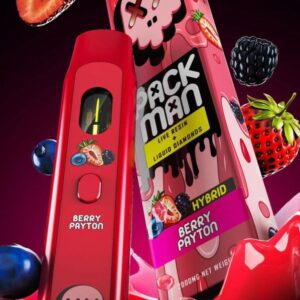 Pack Man Berry Payton (HYBRID) disposable vape featuring bold berry flavor branding, sleek portable design, premium packaging, and smooth hybrid vaping performance.