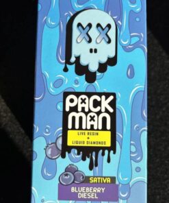 Pack Man Blueberry Diesel 10 pc Master Box containing ten 2g disposable vape pens from packsmancart/shop.