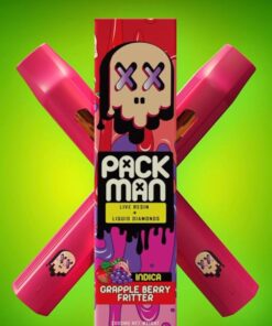 Pack Man Grapple Berry Fritter (Indica) disposable vape with sweet grape berry dessert flavor, smooth vapor production, and premium portable design