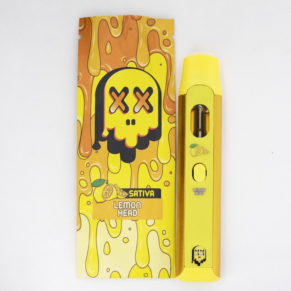 Pack Man Lemon Head (SATIVA) disposable vape with bold lemon candy citrus flavor, smooth vapor production, and premium portable design