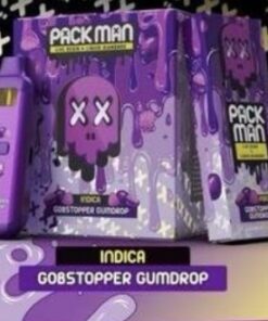 Packman Gobstopper Gumdrop Gen 3 Disposable (indica) vape featuring sweet candy-inspired flavor, upgraded airflow technology, smooth vapor production, premium packman disposable packaging, and sleek portable design displayed in high-quality detail.