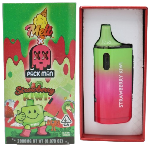 Melt X Packman Strawberry Kiwi Disposable Vape featuring sweet strawberry and tangy kiwi flavor, smooth vapor production, compact portable design, and premium disposable vape performance