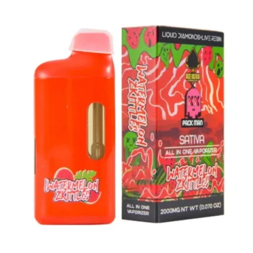 Buy WATERMELON ZKITTLES – Packman x Ace Ultra premium disposable vape featuring watermelon-inspired flavor, authentic Packman branding, smooth performance hardware, and high-quality sealed packaging for freshness and reliability.