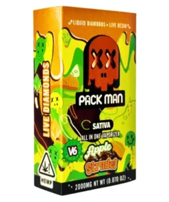 Apple Strudel Packman Vape V6 Disposable featuring authentic Packman branding, sweet apple pastry-inspired flavor profile, premium disposable hardware, smooth performance, and secure sealed packaging.