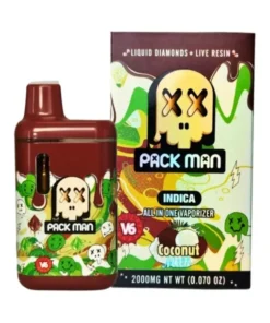 Coconut Milk Pack Man Disposable vape featuring creamy coconut flavor, Packman V6 Disposable technology, smooth vapor production, and premium portable design.